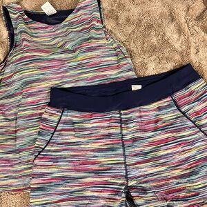 Lands' End Navy Swim Bottom with Neon Striped Waistband